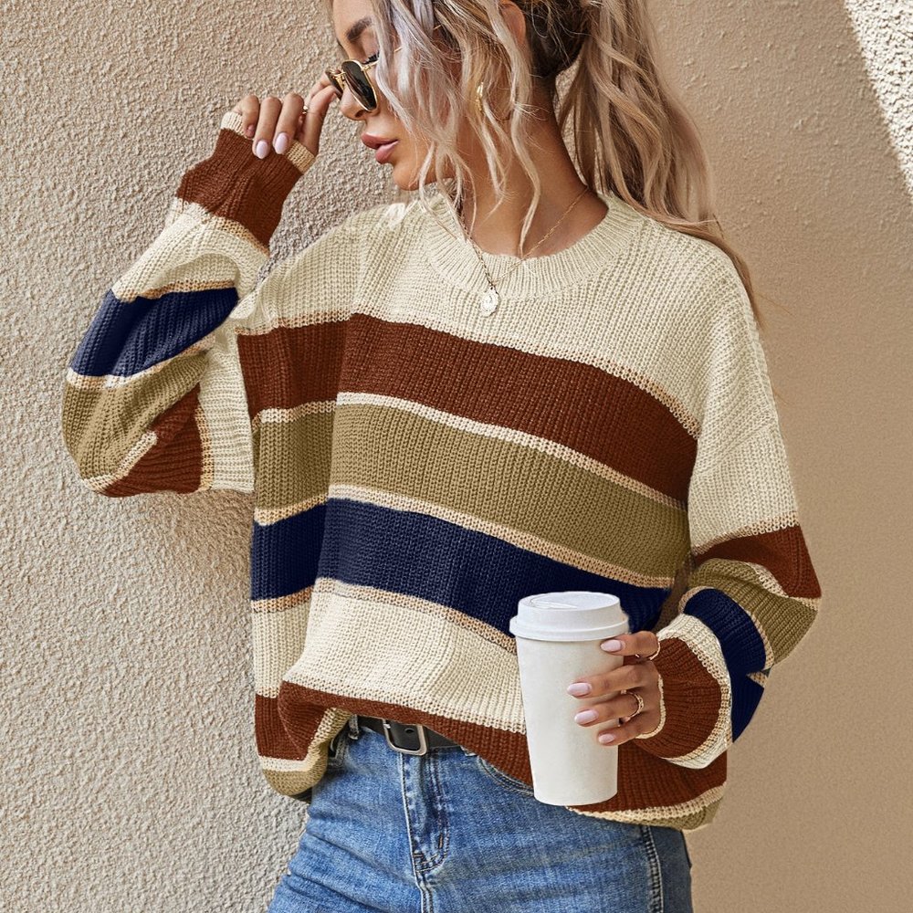 New Striped Pattern Oversized Sweater